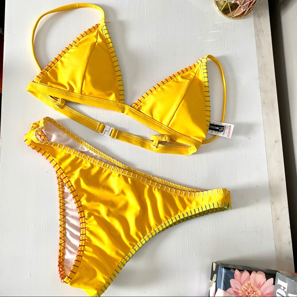 Yellow, stitched bikini